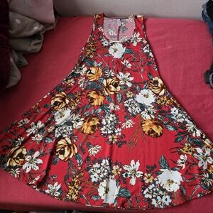 Red Floral Elastic/Stretchy 24seven comfort apparel Sleeveless Dress Size Small